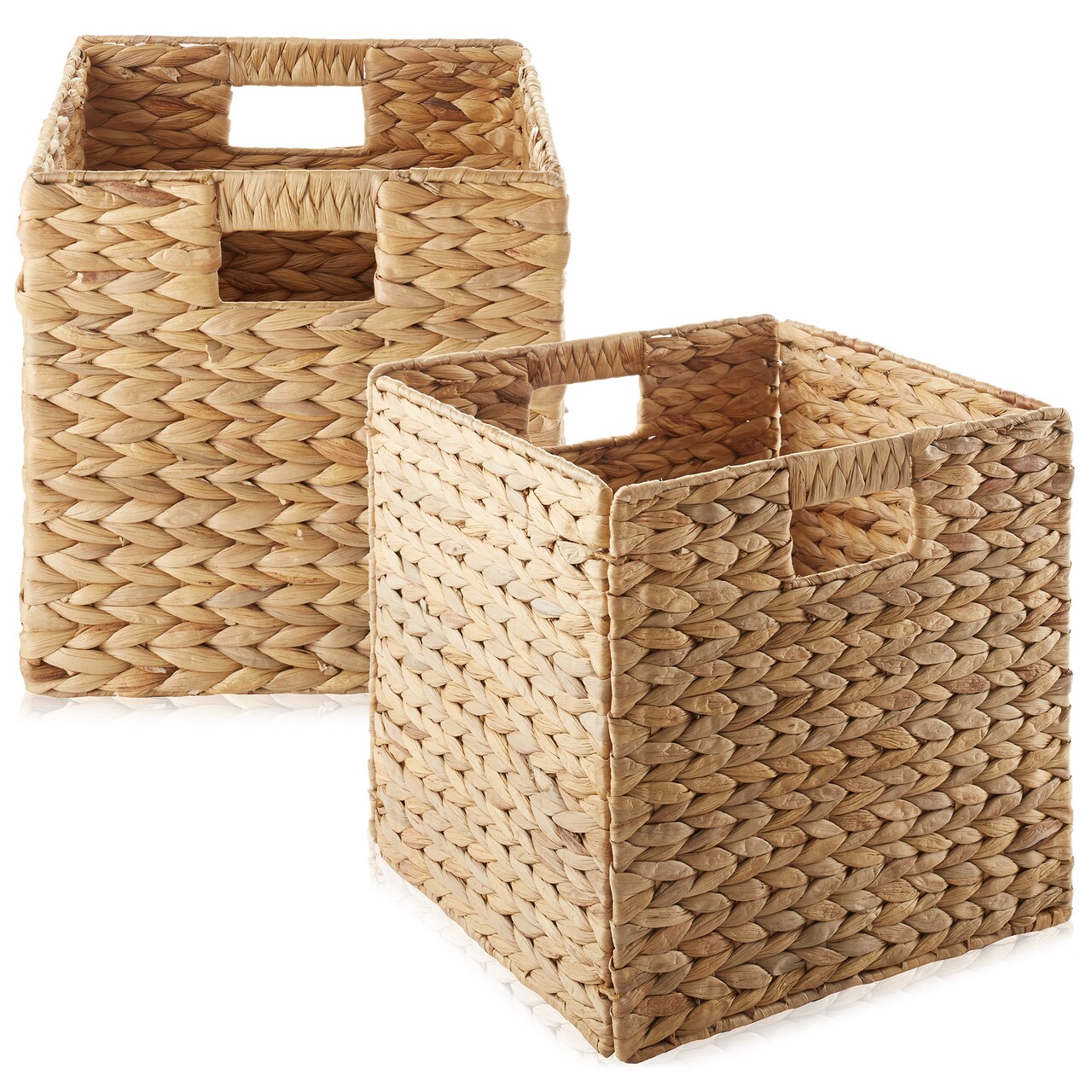 Casafield 12" x 12" Water Hyacinth Storage Baskets, Collapsible Cube Organizers, Woven Bins for Bathroom, Bedroom, Laundry, Pantry, Shelves